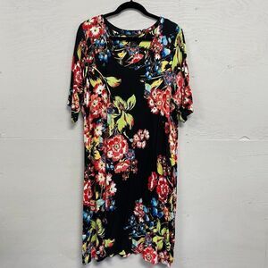 Investments II Jeweled Neck Floral Print Dress Size 1X